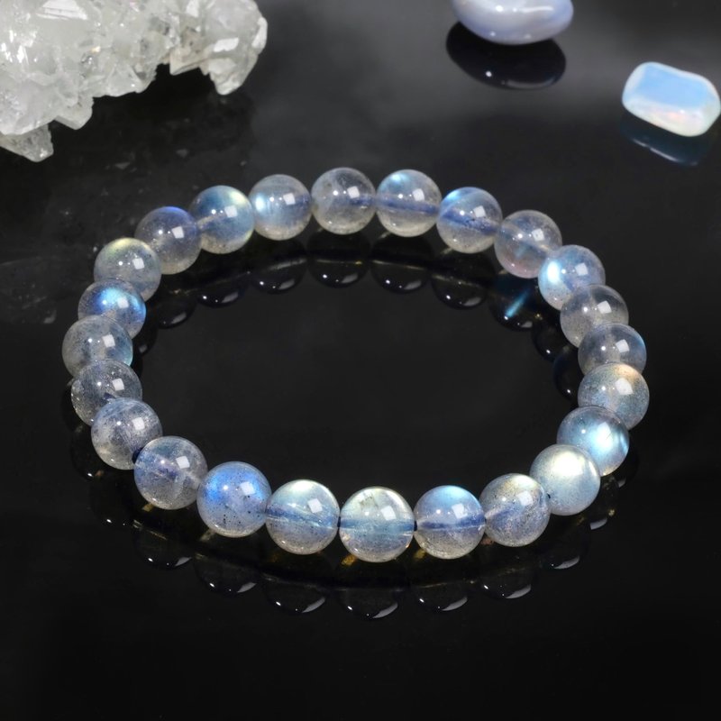 #648一图一物/7.5mm蓝彩光拉长石水晶手链 清透灰月光石 灵魂伴侣 - 手链/手环 - 水晶 蓝色