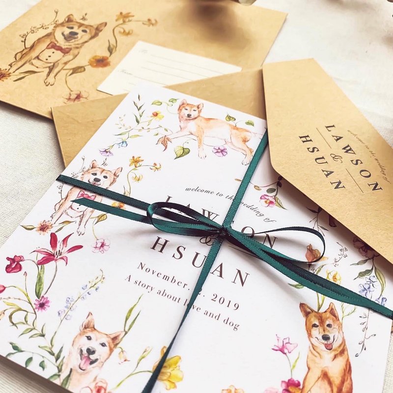 宠物喜帖 柴犬 手绘插画设计 宠物 婚礼 喜帖 活动邀请卡 定制化 - 喜帖 - 纸 多色