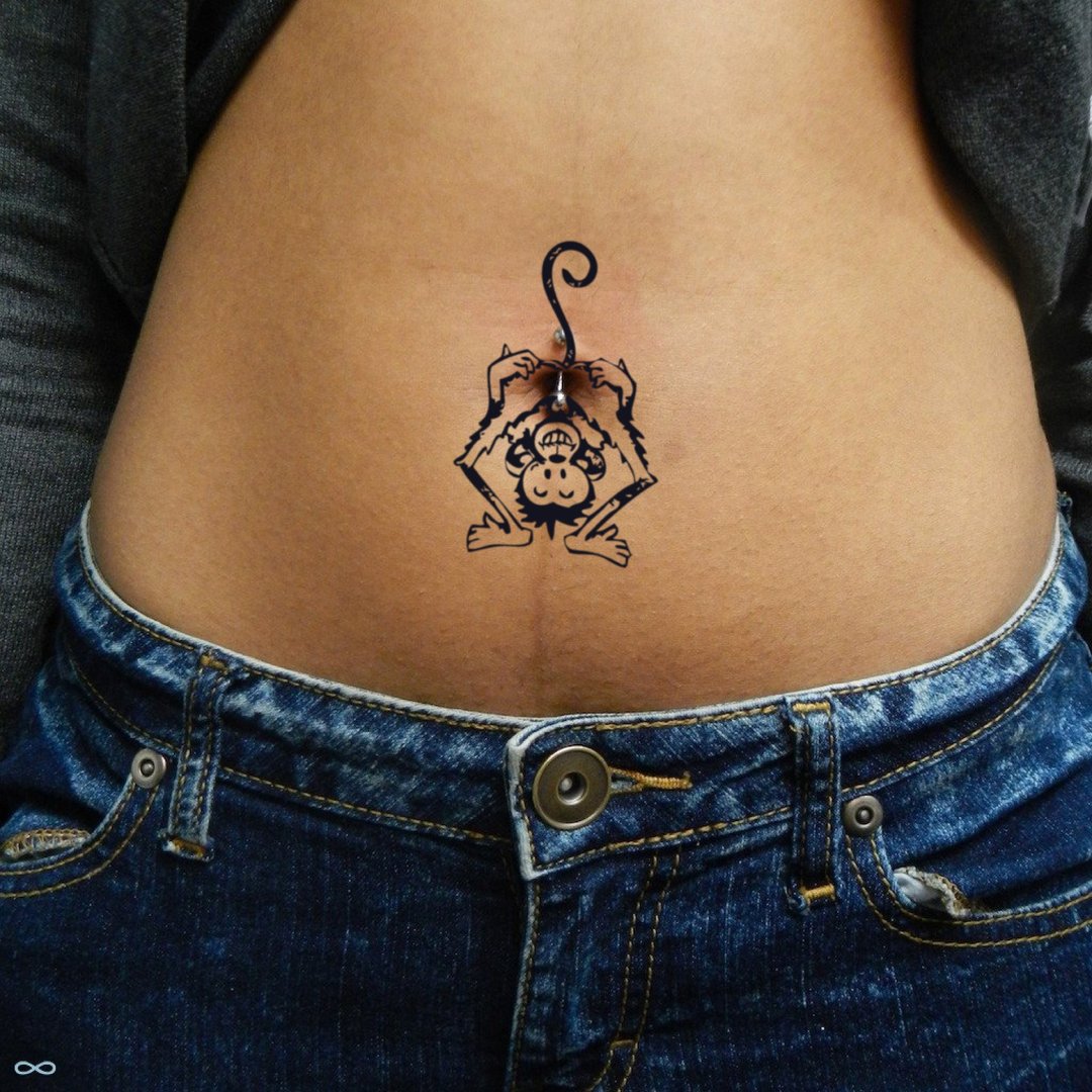 OhMyTat 猴子屁股 Monkey butt 刺青图案纹身贴纸 (2 张) - 纹身贴 - 纸 黑色