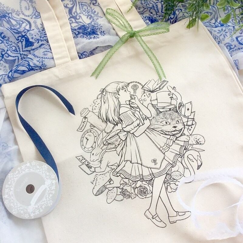 爱丽丝梦游仙境 托特包　原色棉布 - 手提包/手提袋 - 棉．麻 