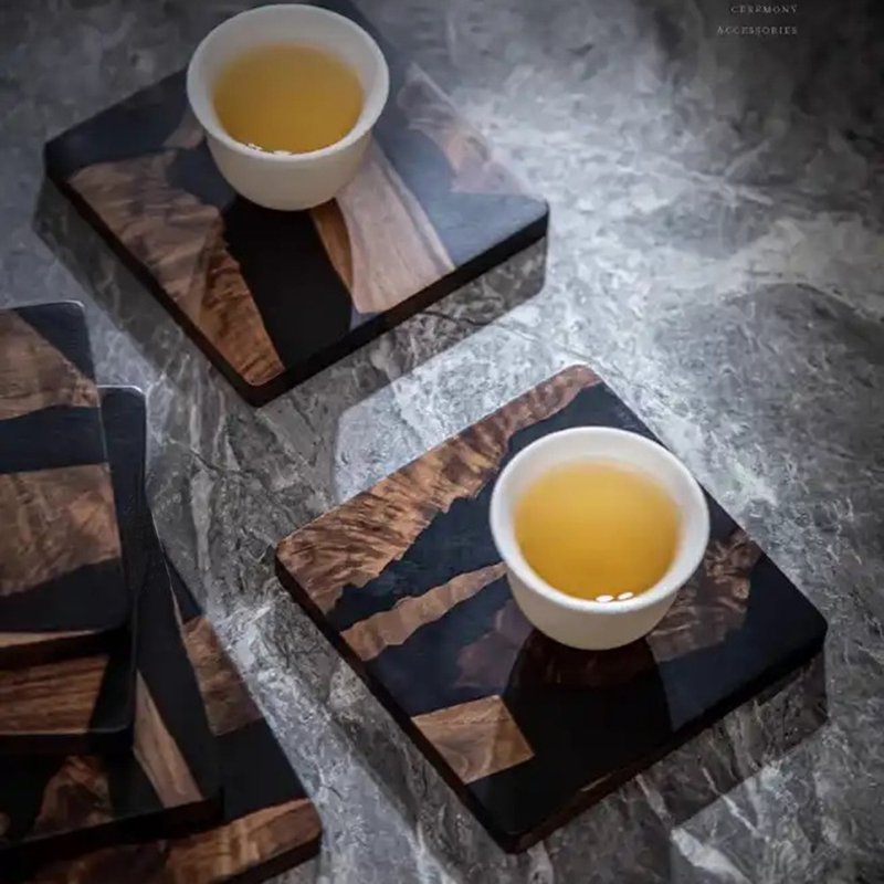 手工实木树脂水墨杯垫 / 胡桃木 - 杯垫 - 木头 