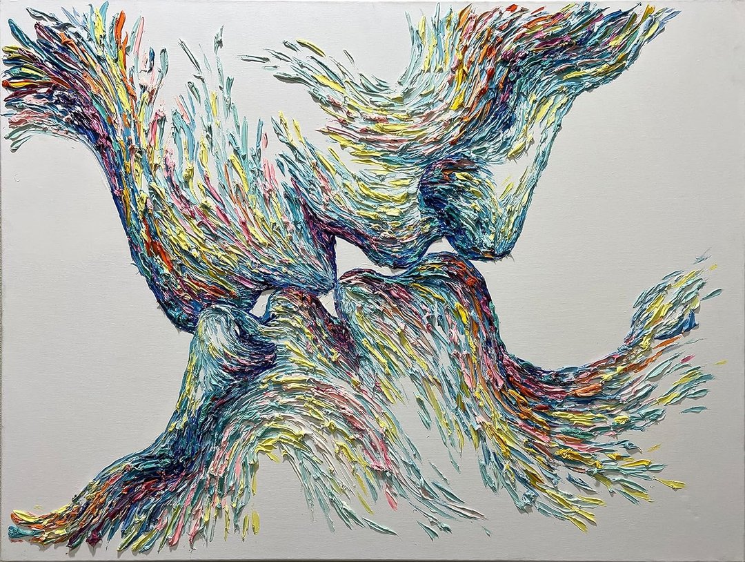 抽象接吻情侣原创彩色吻油画厚涂艺术品 - 墙贴/壁贴 - 压克力 多色