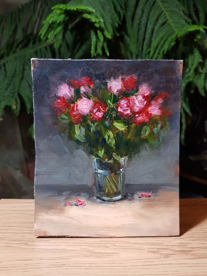 Rose Painting Flower Original Art Impasto Floral Oil Painting Still Life Art - 墙贴/壁贴 - 其他材质 红色