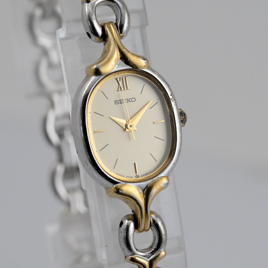 SEIKO 2P21-5D00 复古椭圆女用腕表 金银双色 - 女表 - 不锈钢 金色