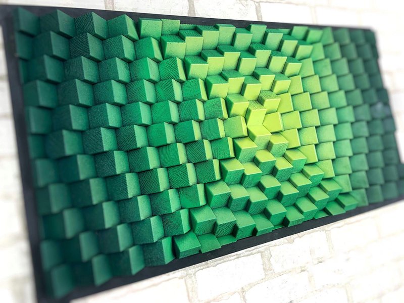 Green Wall Decor - Wood Wall Art - Geometric 3D Acoustic Panel - Home office - 墙贴/壁贴 - 木头 绿色