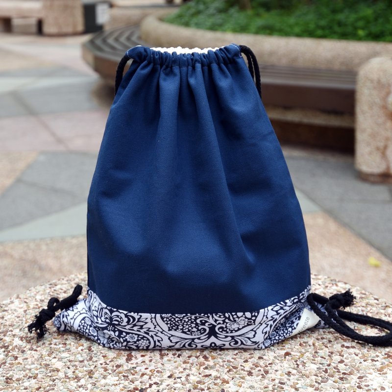 束口后背包/束绳包/束口袋 ~ Damask(B75) - 束口袋双肩包 - 棉．麻 蓝色