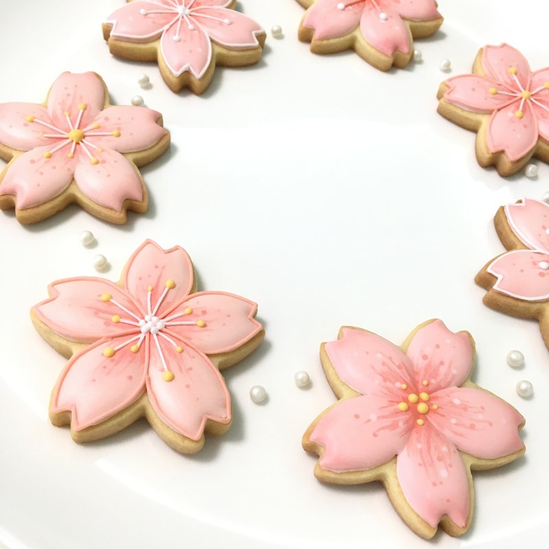 樱花纷飞时 糖霜饼干12片组(基本款/收涎款) - 手工饼干 - 新鲜食材 粉红色
