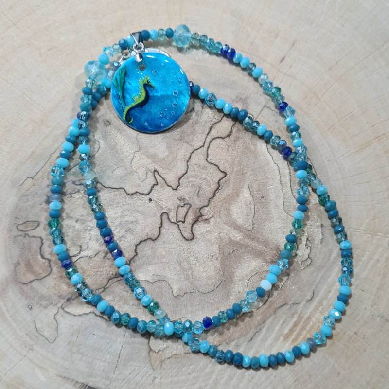 海马项链，冲浪饰品，珍珠坠饰上的海浪微缩风景画 - 项链 - 珍珠 蓝色