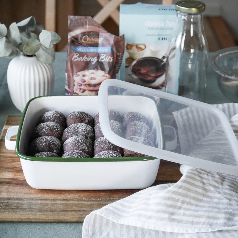 【官方直营】【组合包】双耳珐琅烘焙保鲜盒(附盖)1.8L方型+玻璃 - 厨房用具 - 珐琅 白色