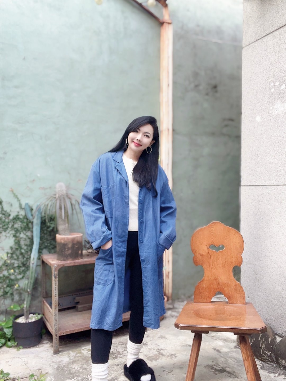 70s Europe work jacket 浅浅海蓝欧洲棉质长版工作工装外套 - 女装休闲/机能外套 - 棉 蓝色
