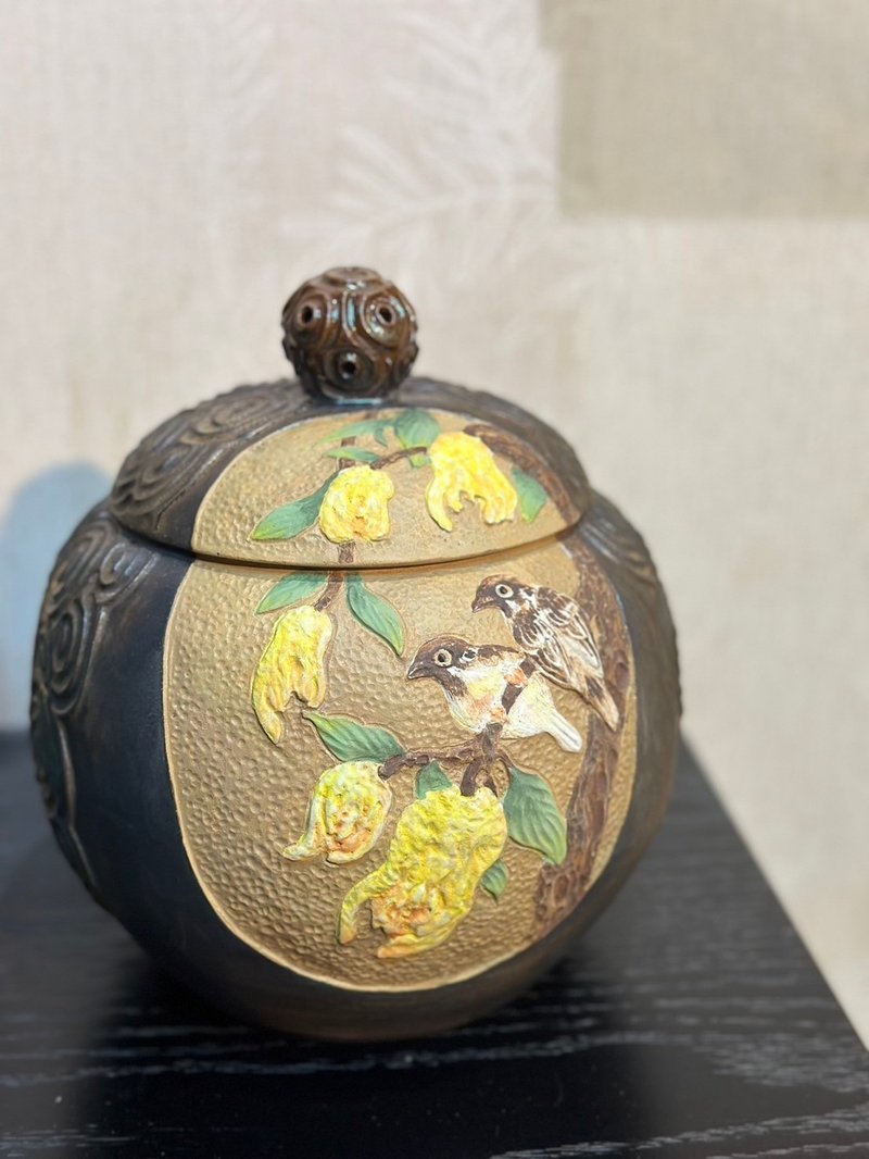 手工刻花__花鸟茶仓浮雕系列 - 茶具/茶杯 - 陶 咖啡色