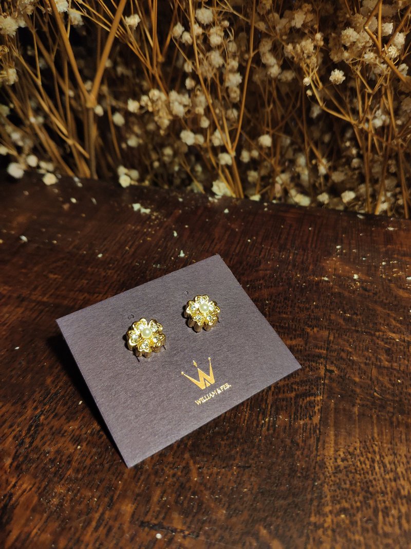 CreamyWhite_William&Feb.联名款耳环_24K金/Swarovski/珍珠小花 - 耳环/耳夹 - 24k 金 金色