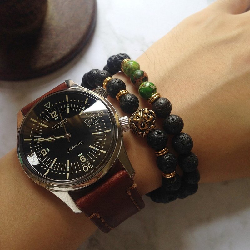 Green Lava | volcanic rock | beaded bracelet - 手链/手环 - 石头 黑色