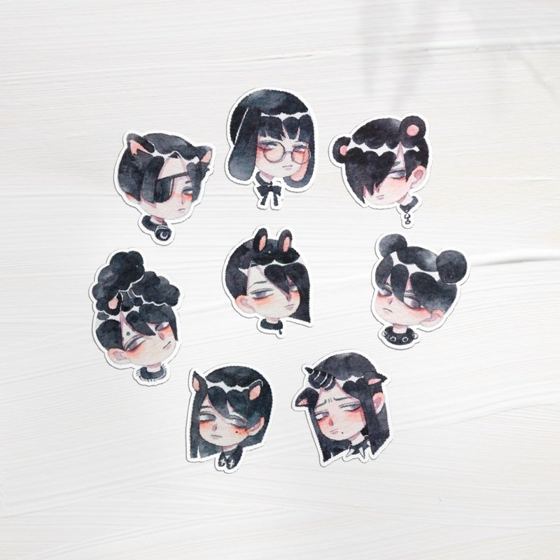 黑子手绘水彩贴纸8入 - 贴纸 - 纸 黑色
