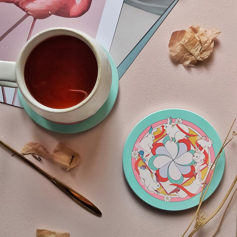 花砖杯垫-兔子的华尔滋 - 杯垫 - 陶 粉红色