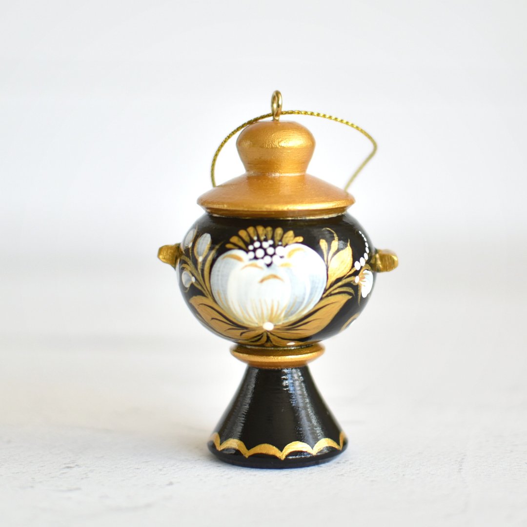 Russian small samovar Wooden painted Christmas tree ornament Xmas decoration - 其他 - 木头 黑色