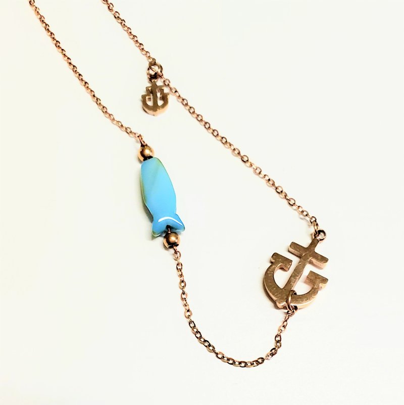 天然蓝玉髓不锈钢项链 - 项链 - 宝石 