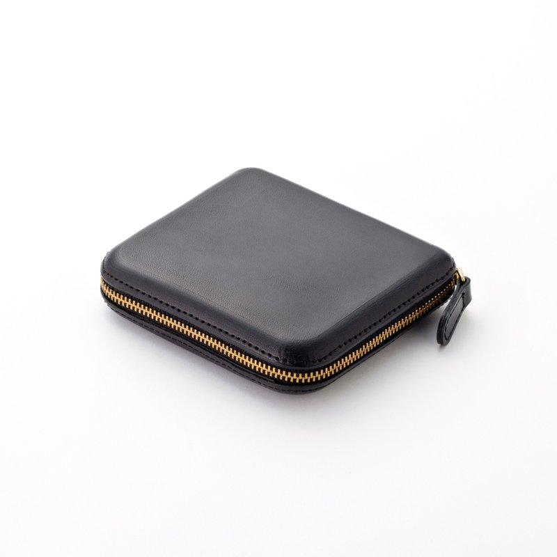 立体成型植鞣革拉链短夹 黑色 - 皮夹/钱包 - 真皮 黑色