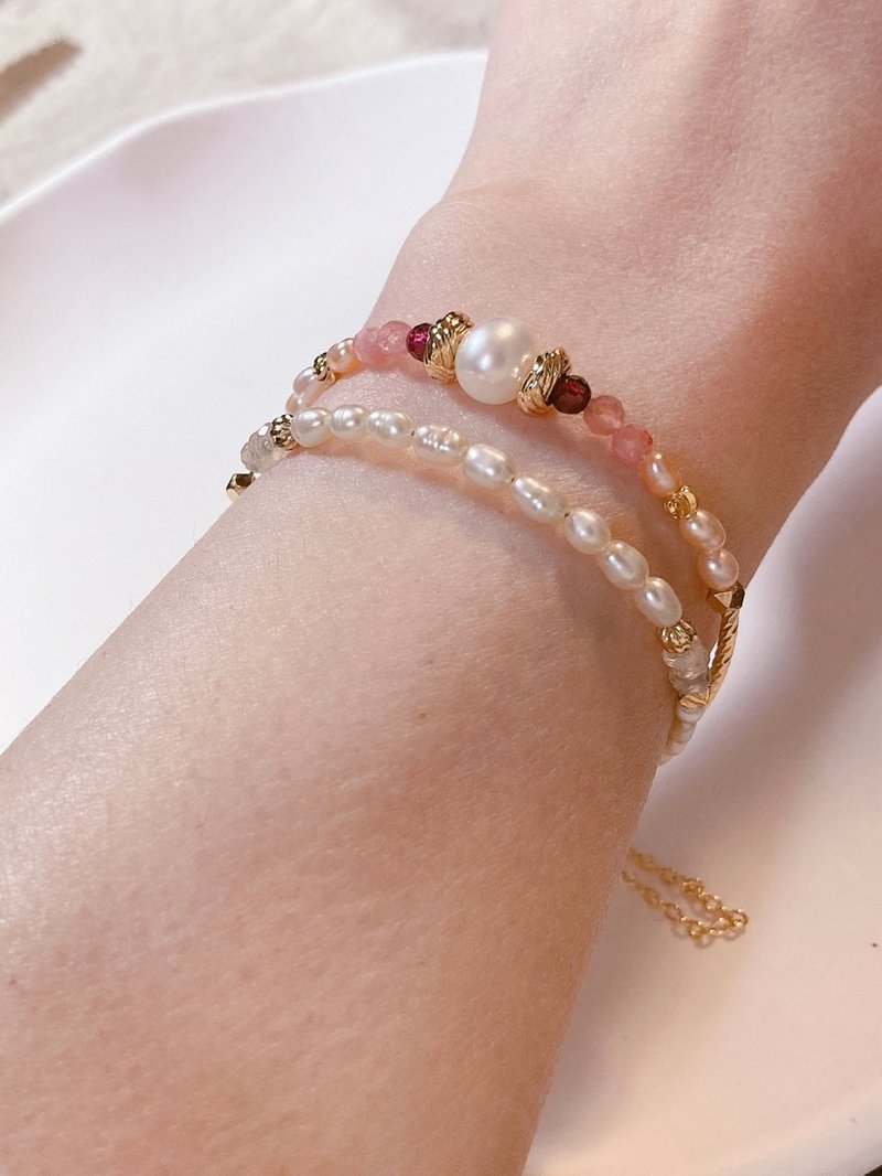 1+1好运成双錬优惠 红石榴石/红纹石/月光石/天然淡水珍 - 手链/手环 - 宝石 