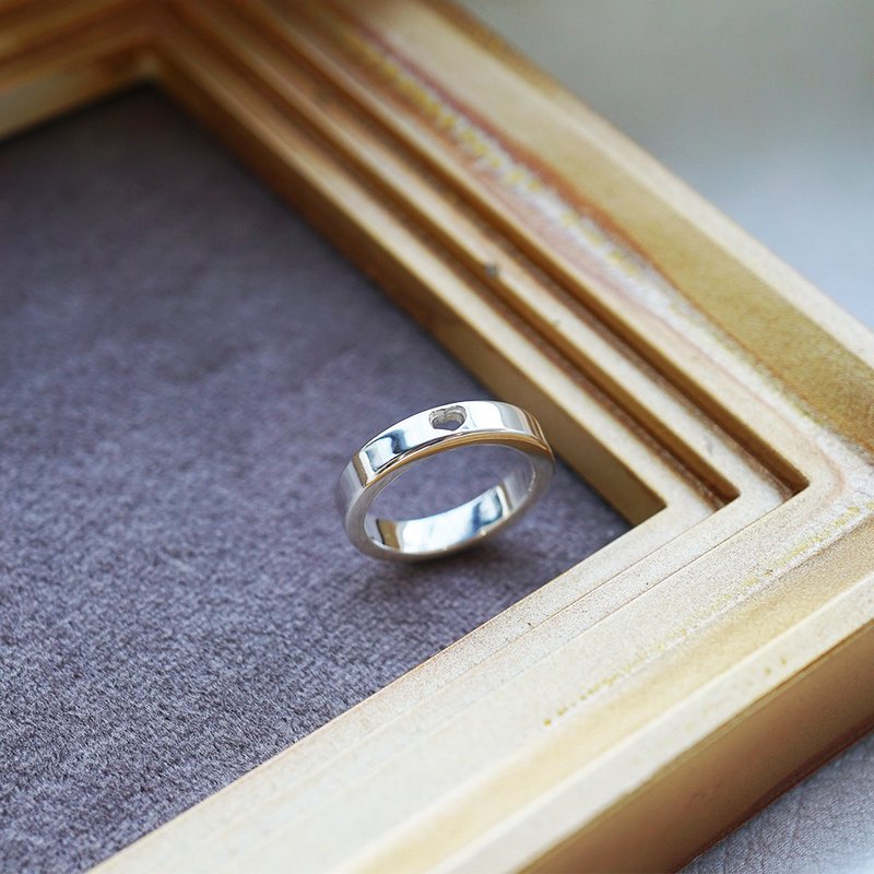 爱心篓空(4/6/8mm) 含单面刻字 纯银戒指 925银饰(单只价) - 戒指 - 纯银 银色