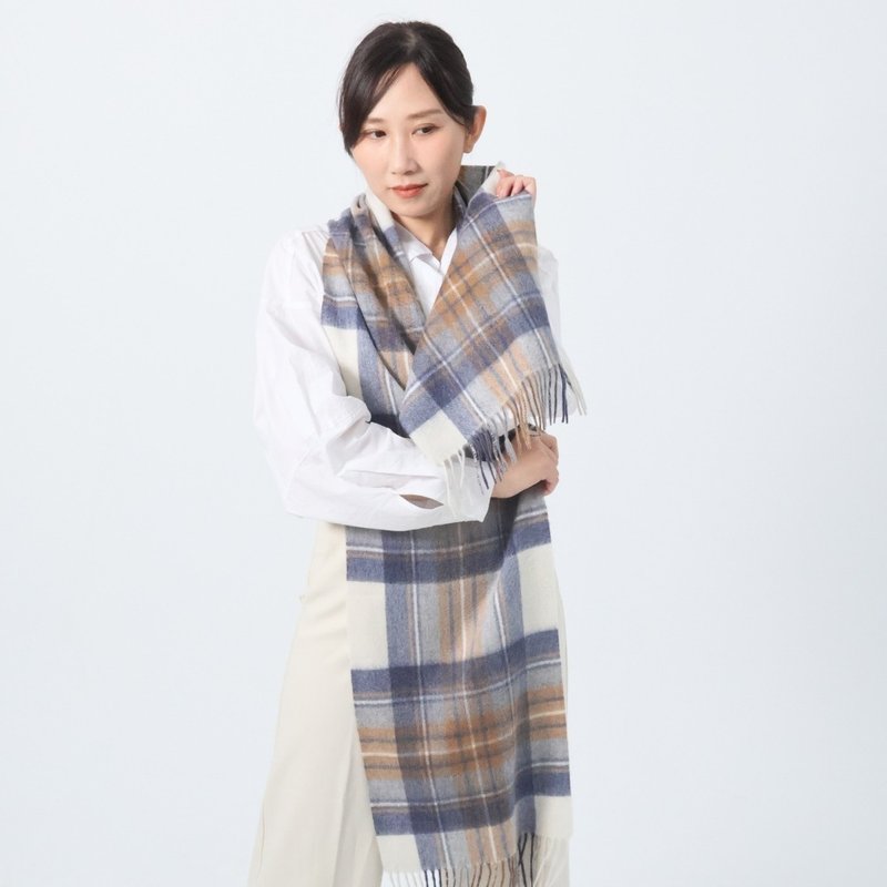 摩卡蓝棕格纹 | 经典格纹 喀什米尔围巾 - 围巾/披肩 - 羊毛 咖啡色