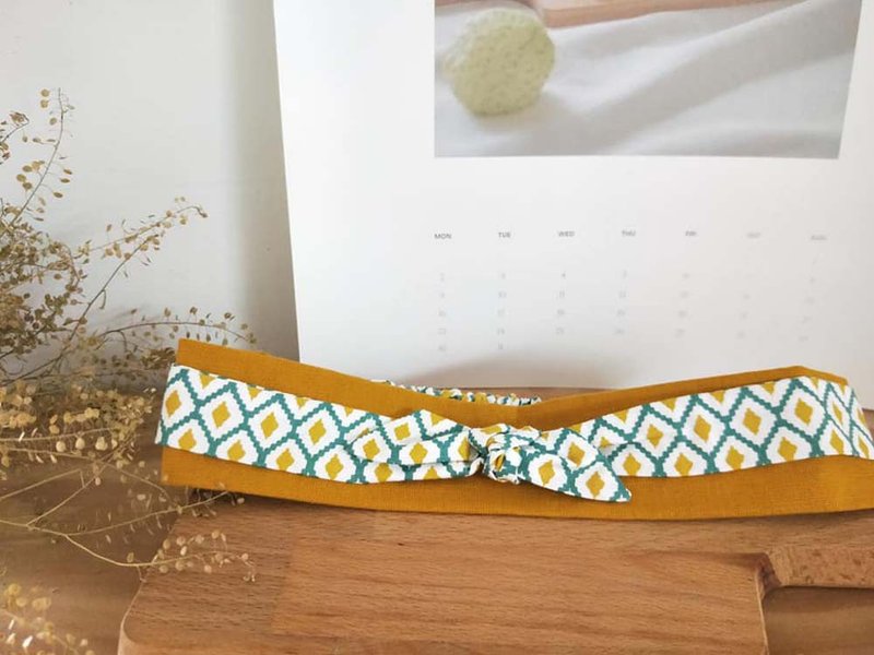 双层发带-细版-磁砖芥黄 - 发饰 - 棉．麻 多色