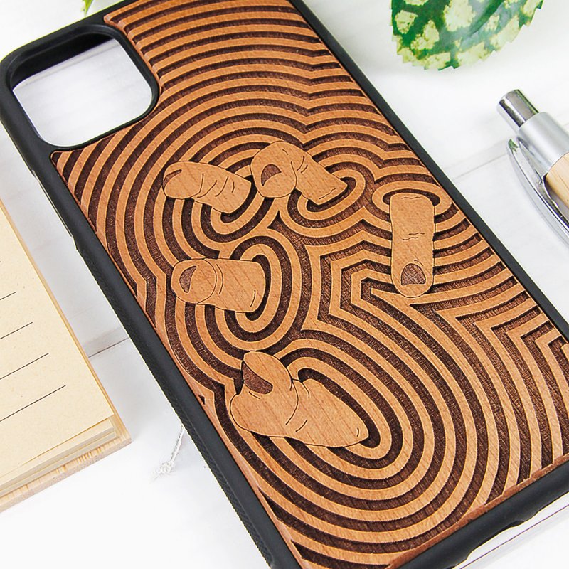 幻觉 - 手机壳木质雷射雕刻+手绘 - 手机壳/手机套 - 木头 咖啡色