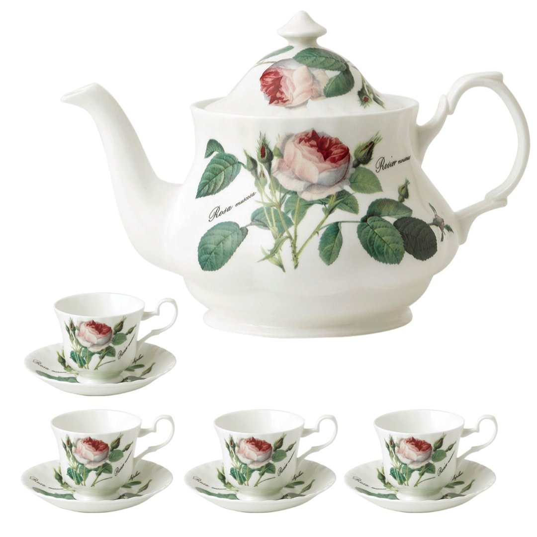 英国RK Redoute Rose浪漫浅玫瑰系列下午茶具5件组 (1壶4杯盘) - 茶具/茶杯 - 瓷 