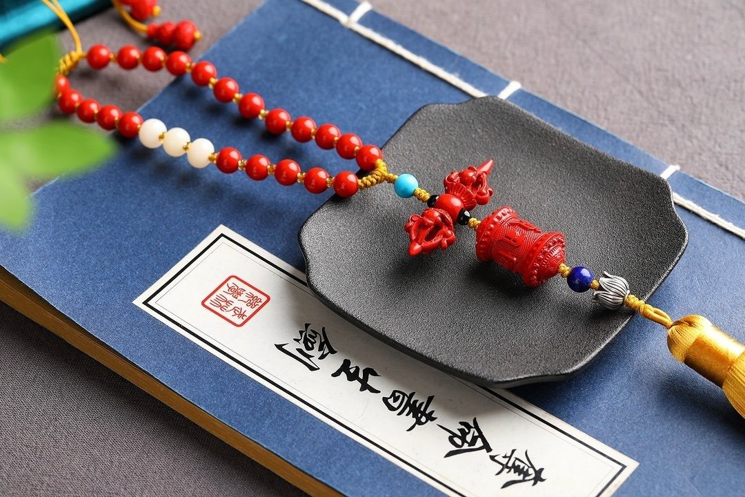 天然原矿朱砂精品红砂金刚杵车挂 包挂含量高达95%以上 - 项链 - 宝石 