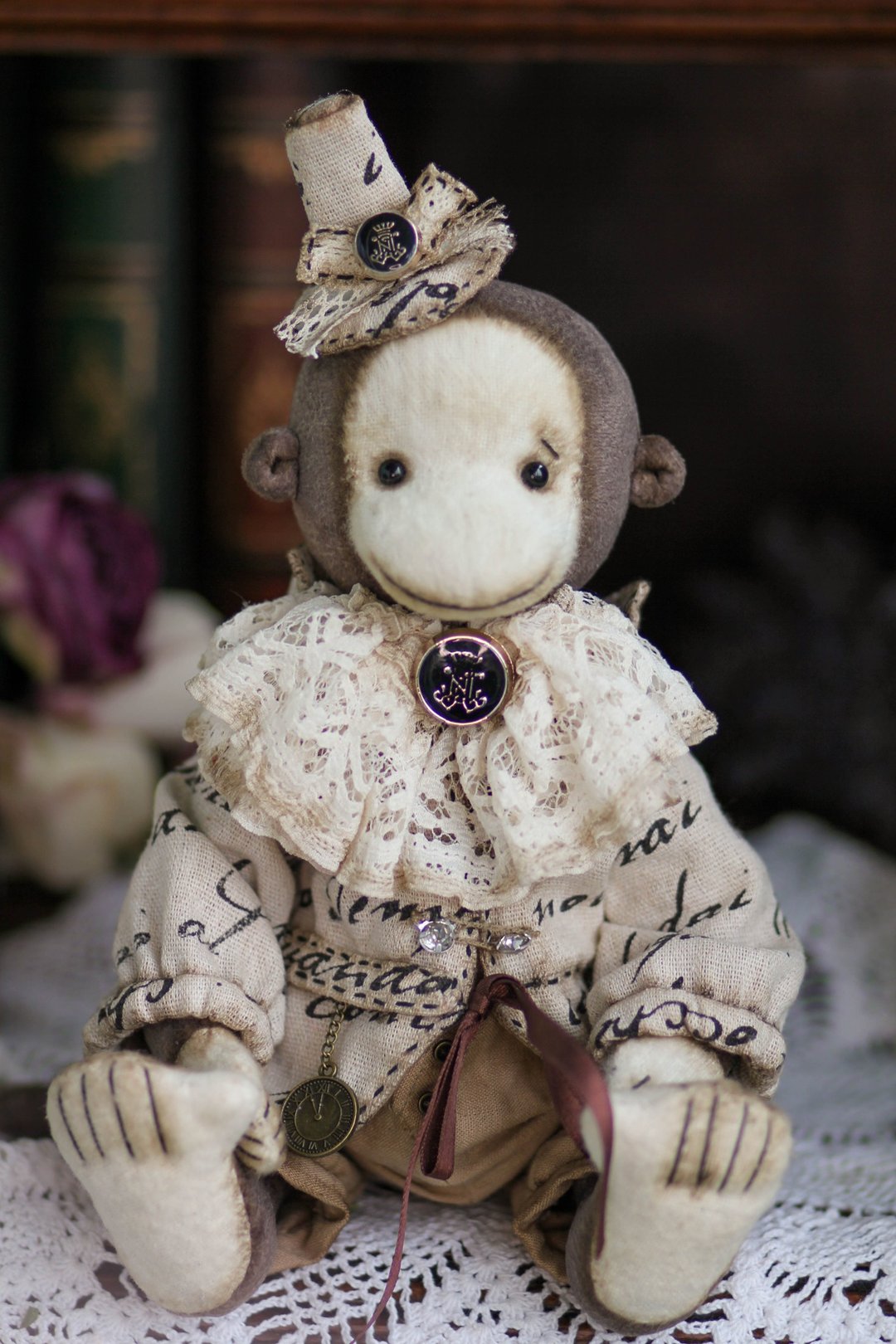Freddy cute teddy bear monkey Collectible toy Bear for doll OOAK Vintage gift - 玩偶/公仔 - 其他材质 多色
