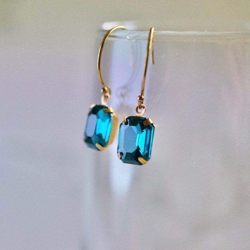 ITS-E126【黄铜圆圆勾系列】黄铜X复古玻璃钻 耳勾耳夹红蓝绿绿紫 - 耳环/耳夹 - 宝石 金色