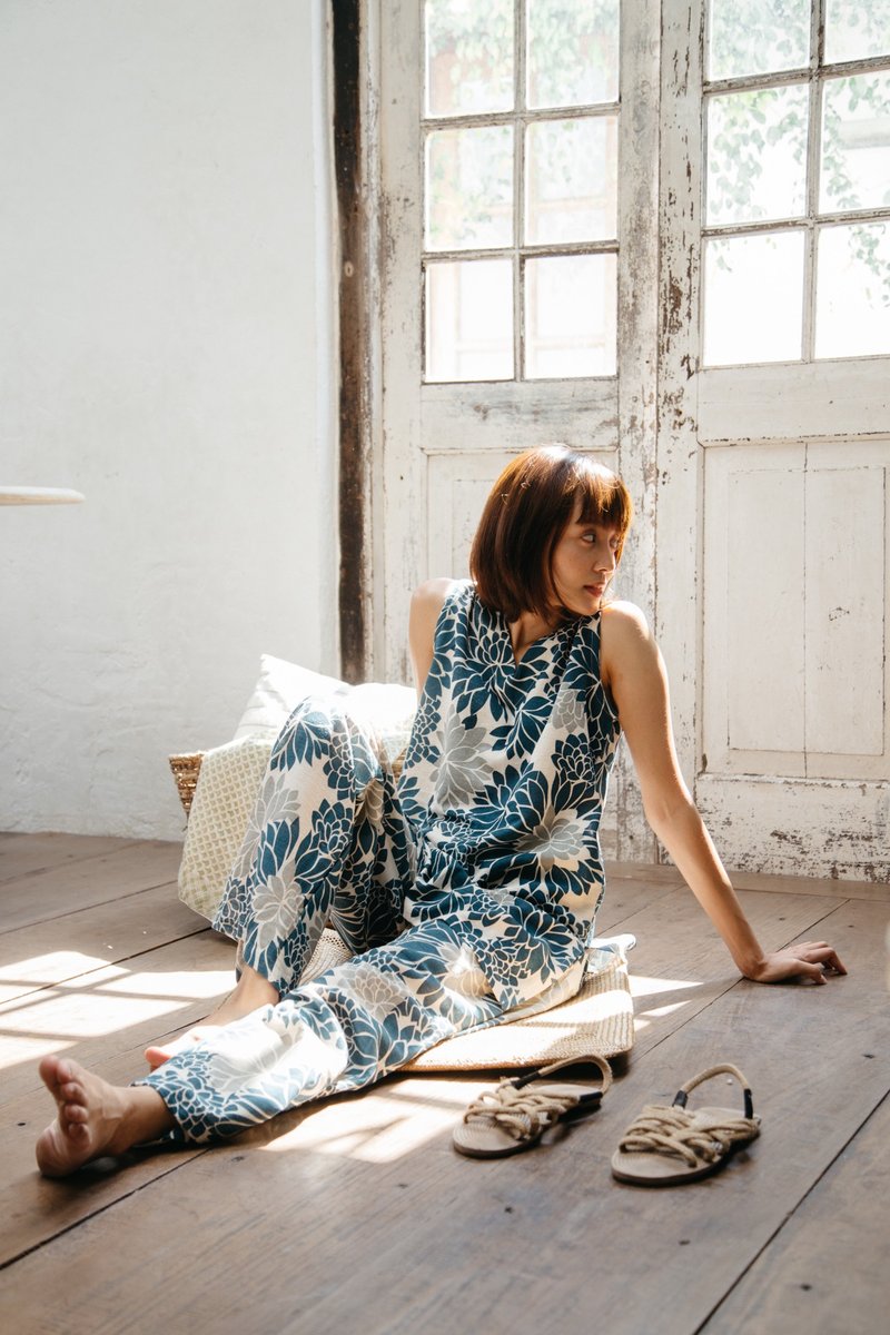 Mulmul 火炬姜套装 - 背带裤/连体裤 - 棉．麻 蓝色