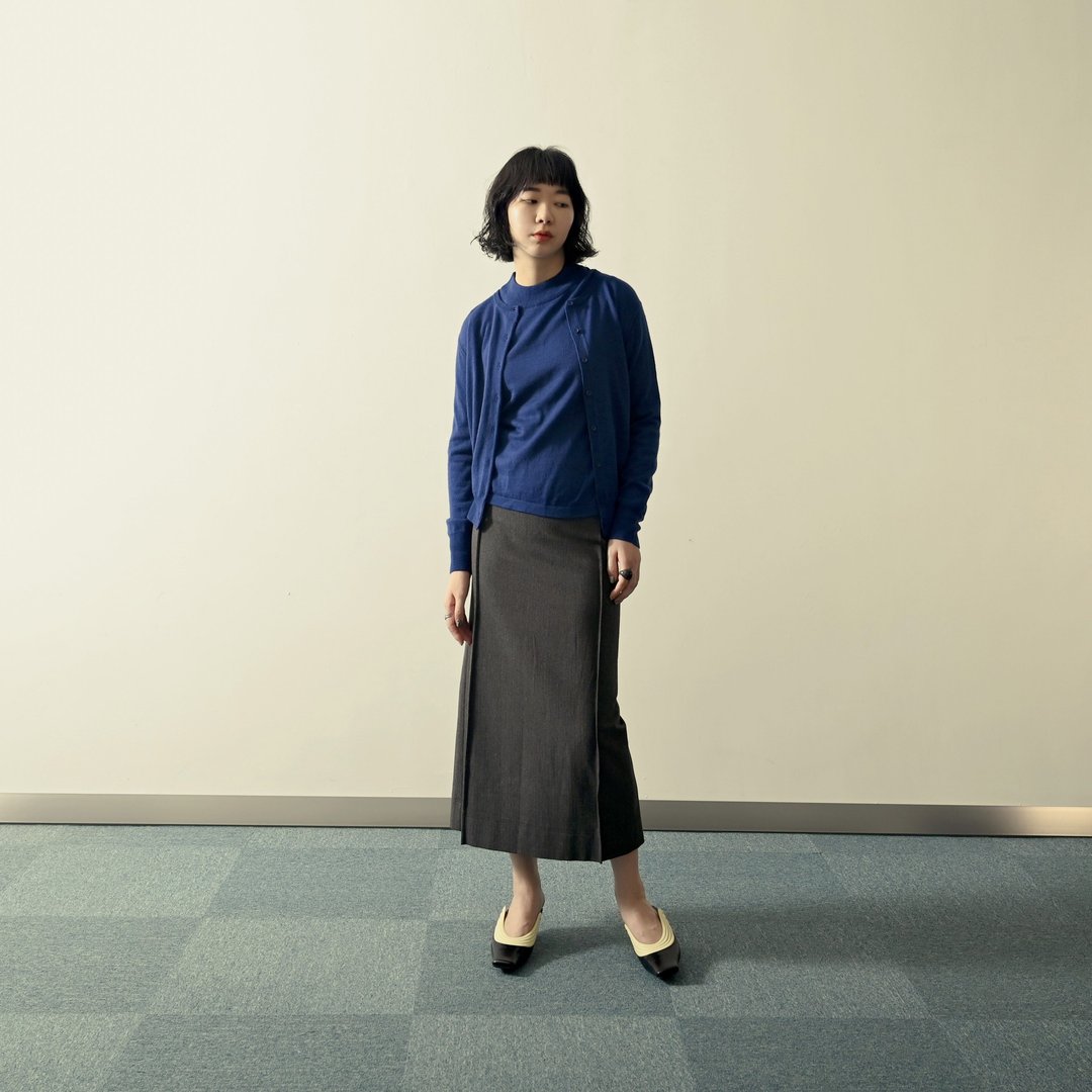 【NaSuBi Vintage】纯色针织两件式古着毛衣套装 - 女装针织衫/毛衣 - 其他人造纤维 蓝色
