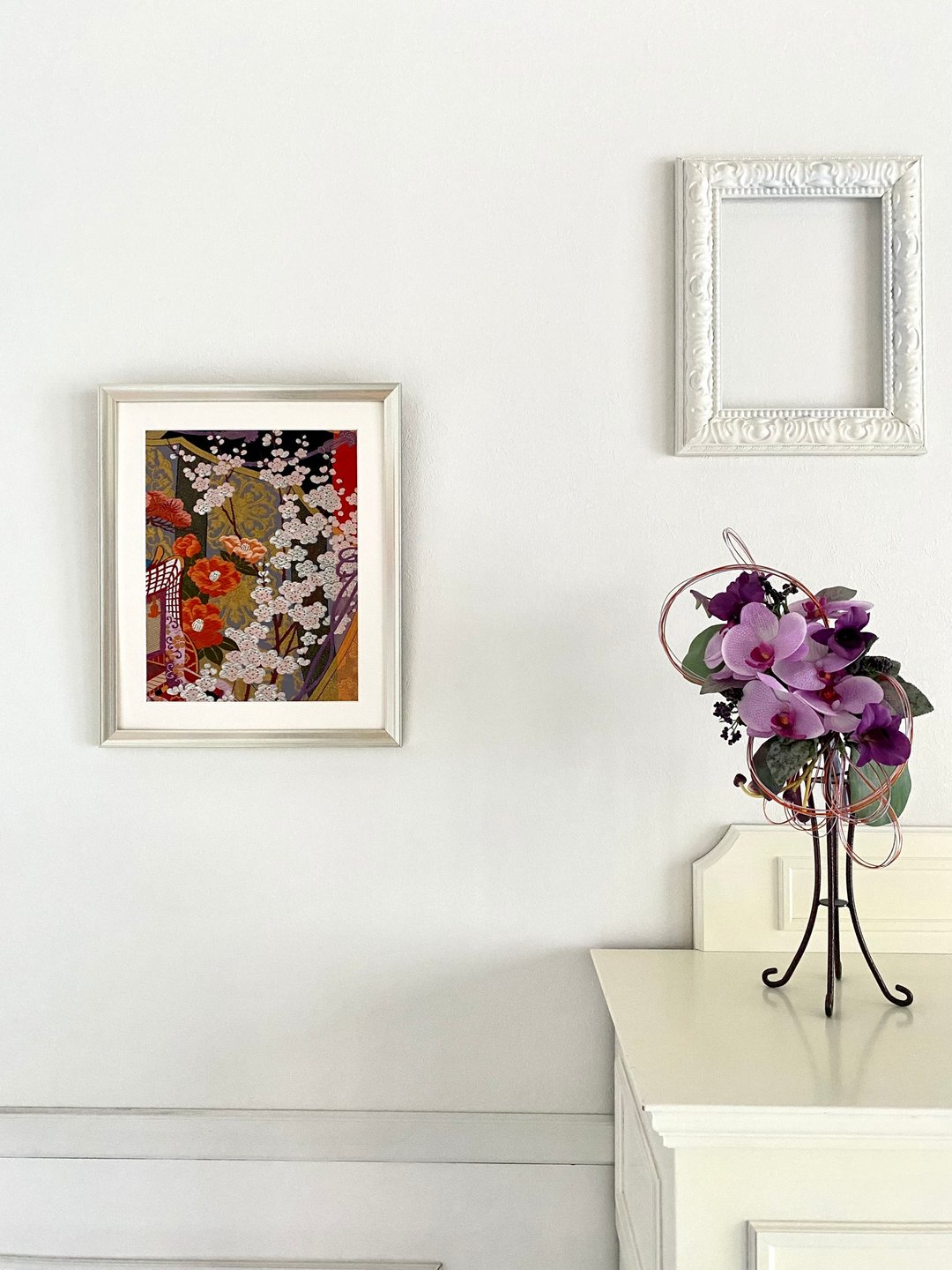 The art panel made from Japanese bride Kimono　Cherry Blossoms　047 - 墙贴/壁贴 - 丝．绢 银色