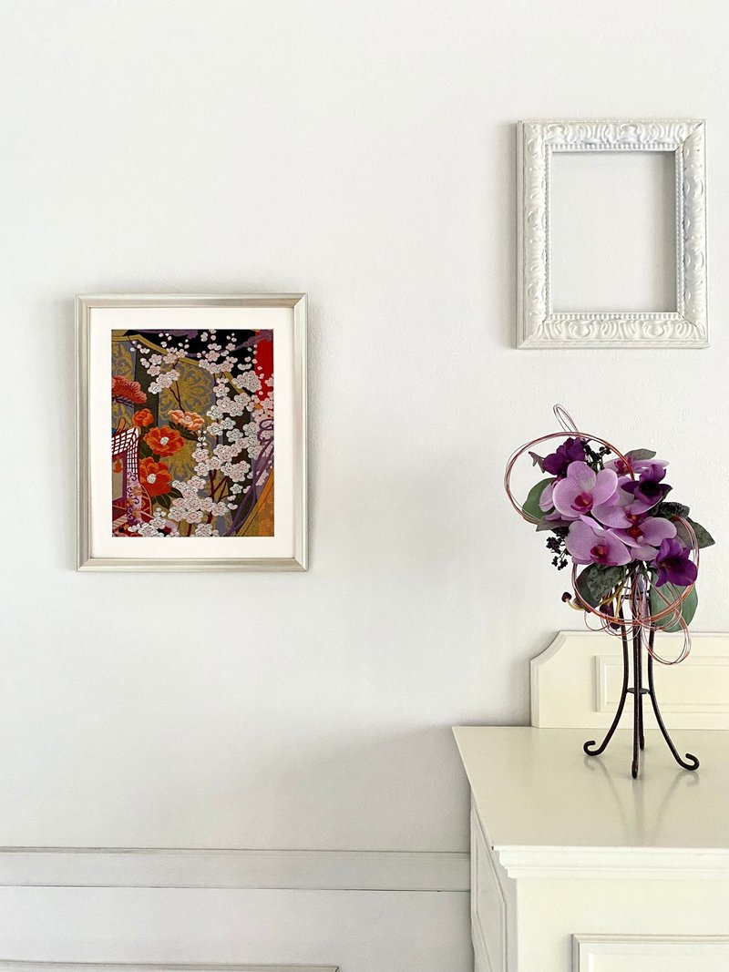 The art panel made from Japanese bride Kimono　Cherry Blossoms　047 - 墙贴/壁贴 - 丝．绢 银色