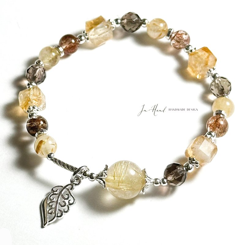 浮光落雨松-钛晶.黄水晶.茶晶-纯银设计手链 - 手链/手环 - 水晶 黄色