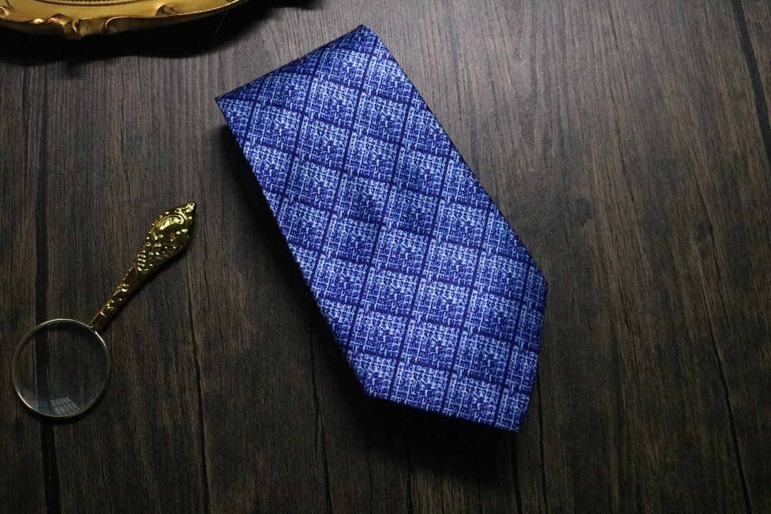 蓝色编织纹菱形格领带/休闲商务结婚新郎8cm礼盒装 - 领带/领带夹 - 丝．绢 蓝色