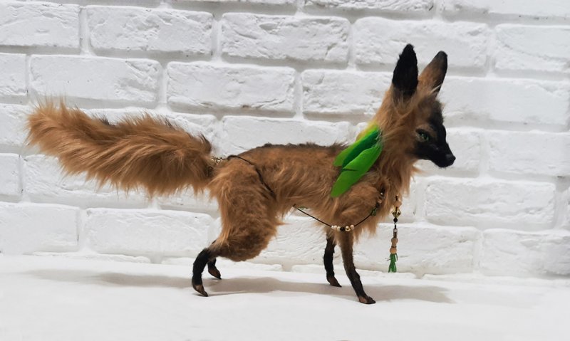 Red fox art doll animal, OOAK Fantasy creature toy plush, Poseable Art Doll - 玩偶/公仔 - 其他材质 橘色