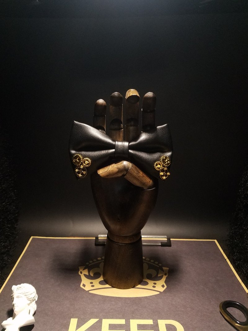 黑色皮质齿轮领结蒸汽庞克蝴蝶结 - 领结/领巾 - 人造皮革 黑色