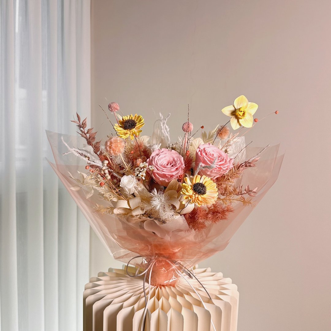 【吉伊与乌萨奇】粉/黄永生花花束  如需实体卡片请私讯 - 干燥花/捧花 - 植物．花 粉红色