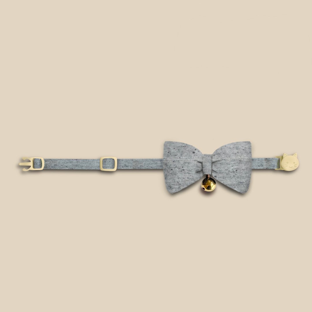 简约手工定制猫咪项圈 New Life Grey Bow Breakaway Cat Collar - 项圈/牵绳 - 棉 灰色