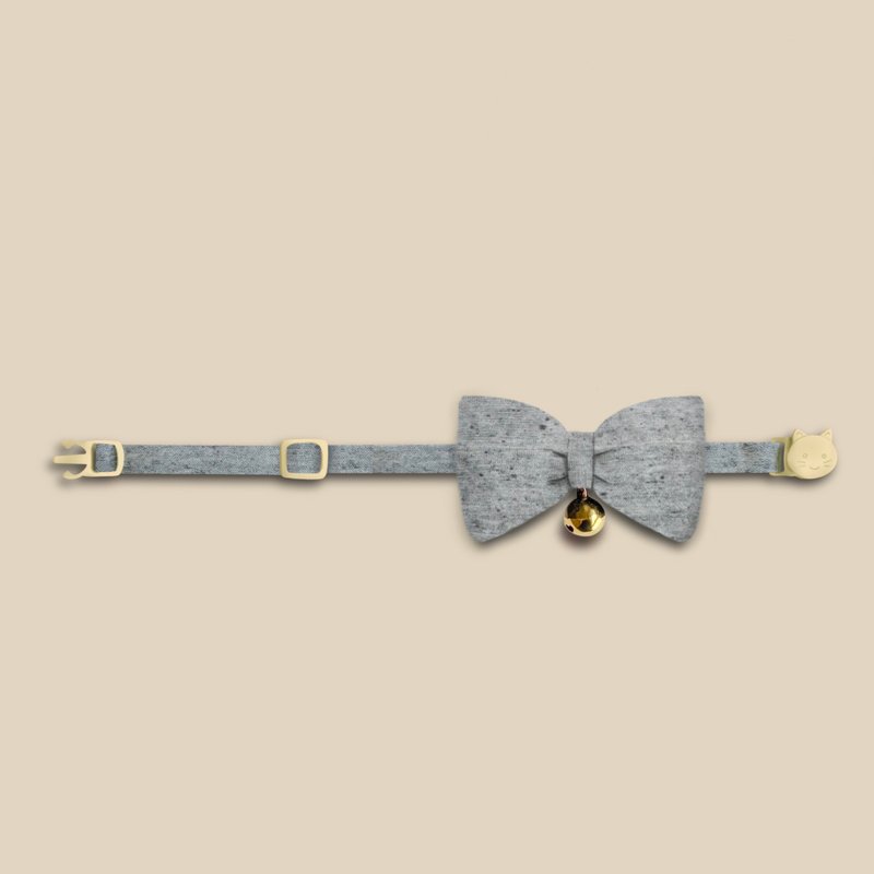 简约手工定制猫咪项圈 New Life Grey Bow Breakaway Cat Collar - 项圈/牵绳 - 棉．麻 灰色