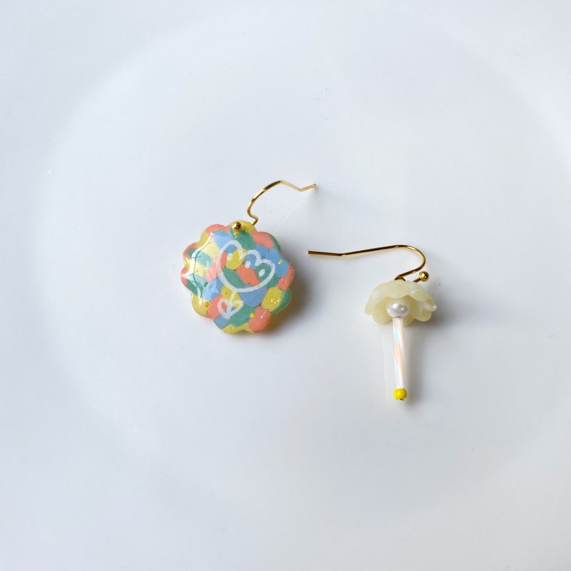 彩虹小花夹式/针式耳环 - 耳环/耳夹 - 树脂 多色