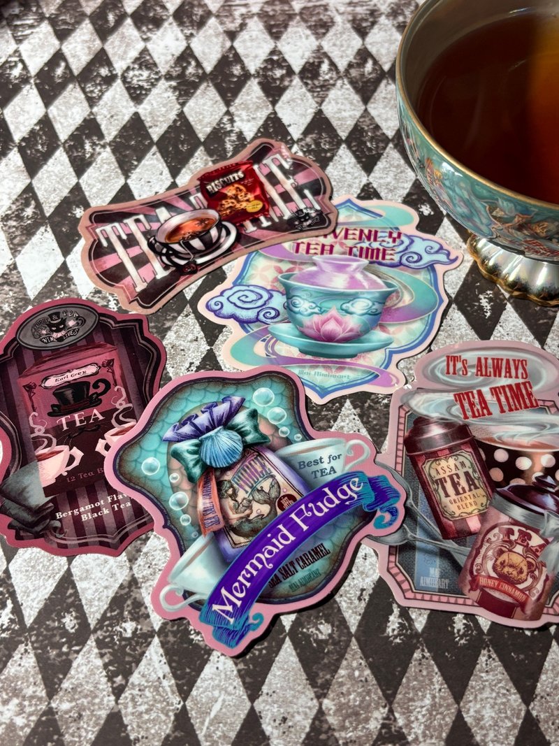 下午茶时间贴纸 5 件套 - 贴纸 - 纸 粉红色