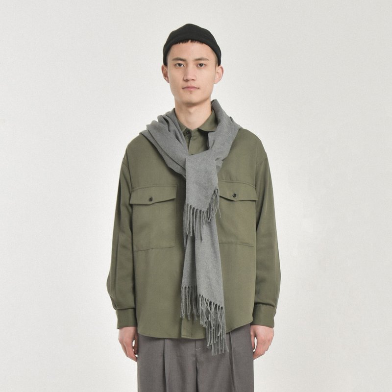 双口袋休闲衬衫 军装衬衫 工装 男女同款 宽松版型 独立设计 - 男装衬衫 - 棉．麻 绿色