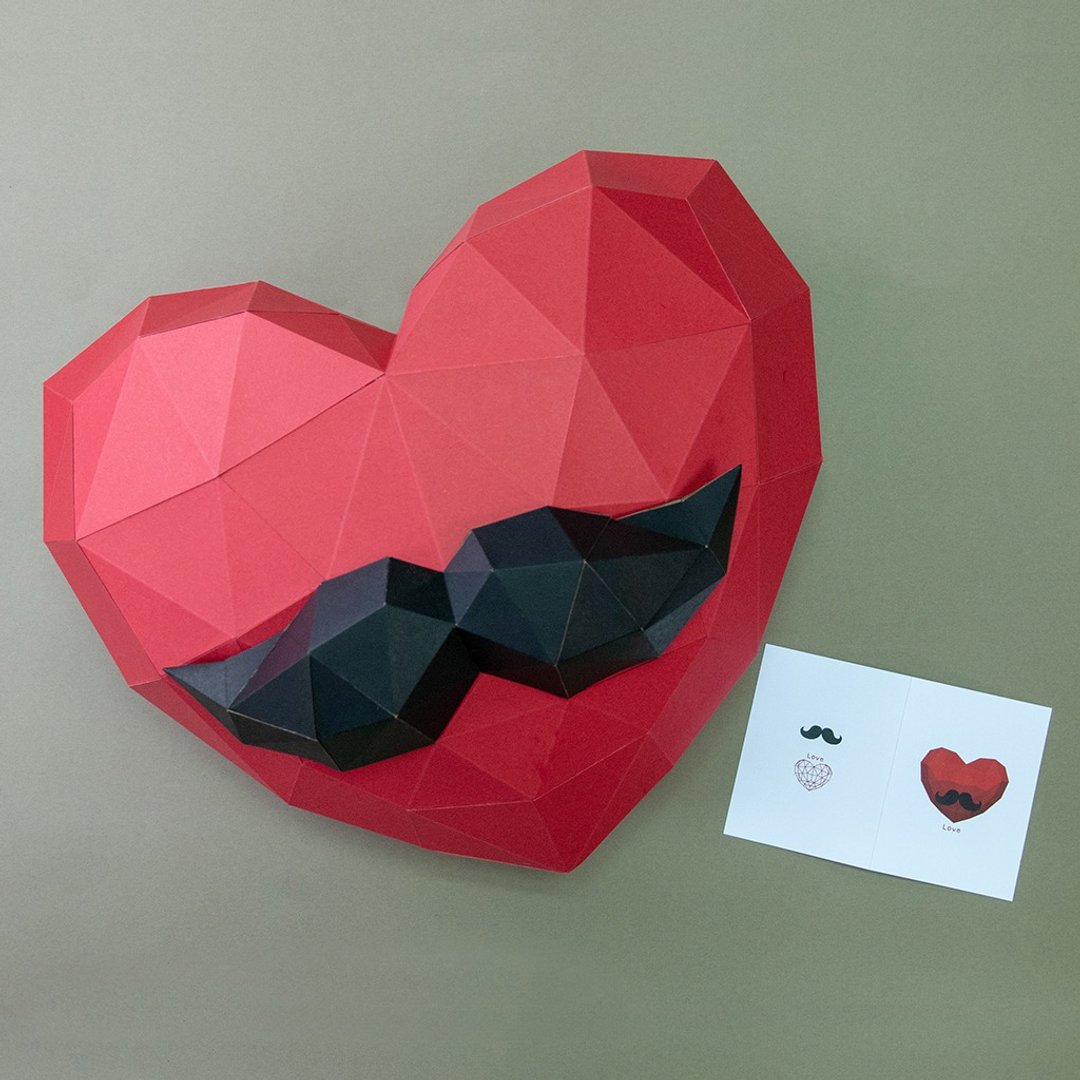 DIY手作3D纸模型 礼物 挂饰 节庆系列-胡子大爱心组合 - 玩偶/公仔 - 纸 红色