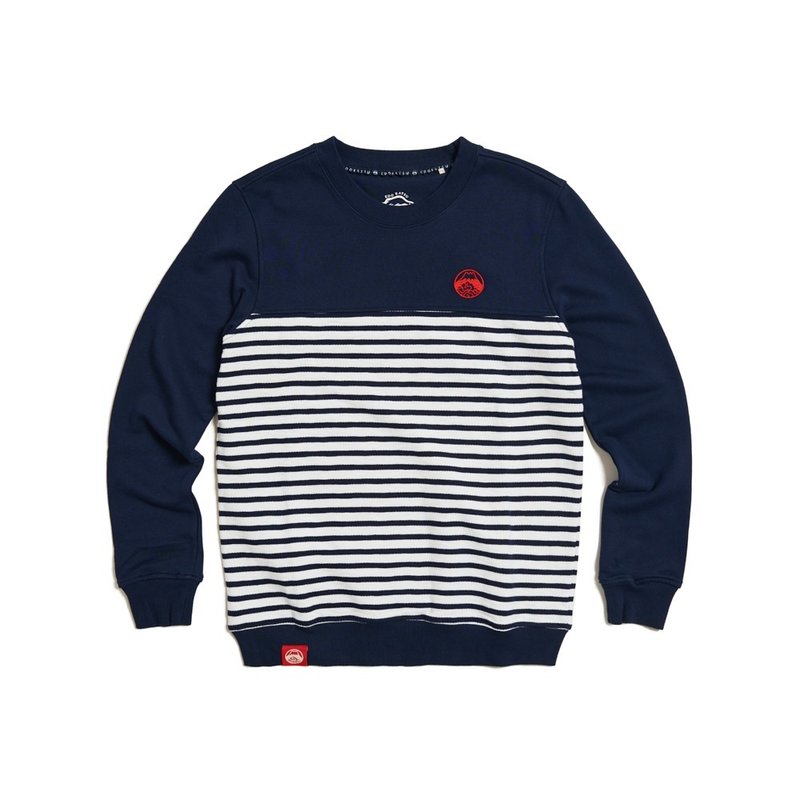 江户胜 日系 男装 刷毛条纹厚长袖T恤(灰蓝色) #上衣 - 男装上衣/T 恤 - 棉．麻 蓝色