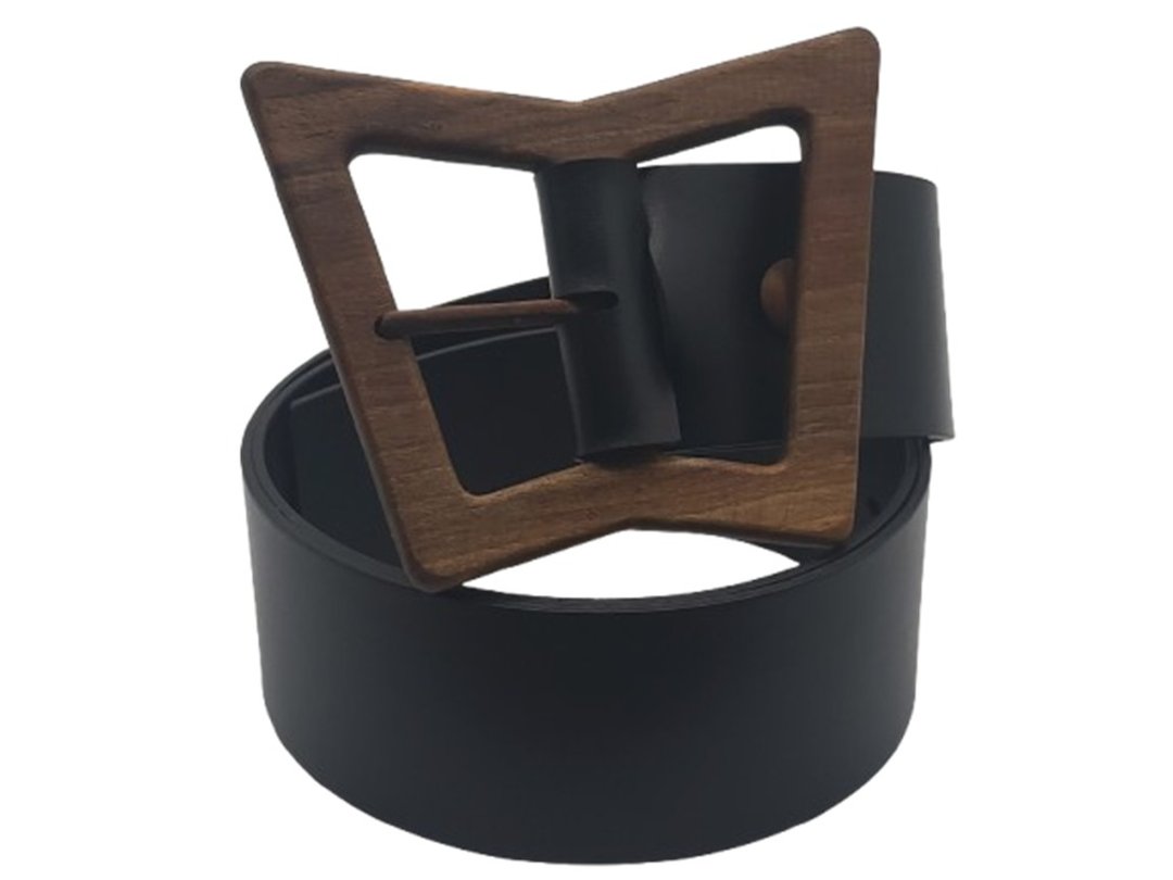 Wood Belt Bryce Free 623 - 胡桃木黑色真皮皮带 - 皮带/腰带 - 木头 黑色