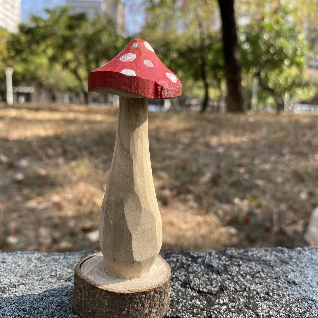 香樟木手刻蘑菇木雕(台湾手刻) - 摆饰 - 木头 红色