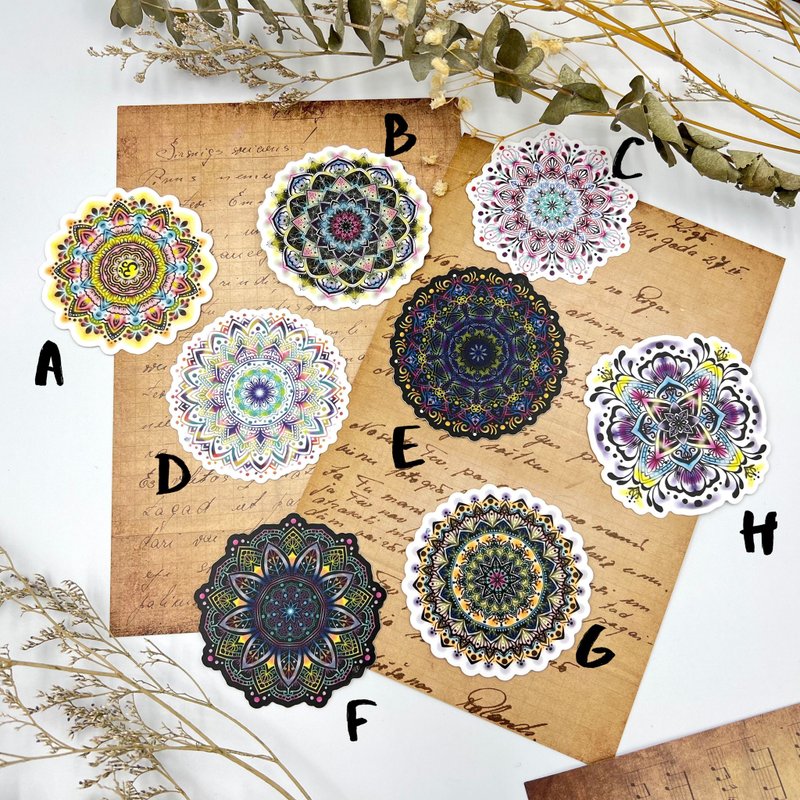 能量灵性曼陀罗 - 7x7 防水贴纸 手绘 生命之花 Mandala Henna - 贴纸 - 防水材质 